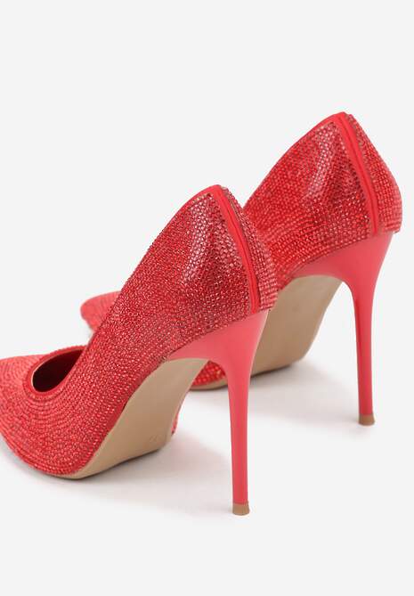 Czerwone Eleganckie Szpilki Ozdobione Cyrkoniami Anwedasa