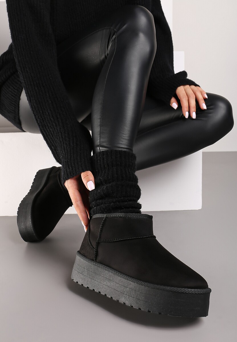 Czarne Wsuwane Śniegowce na Gładkiej Platformie Merileeanne