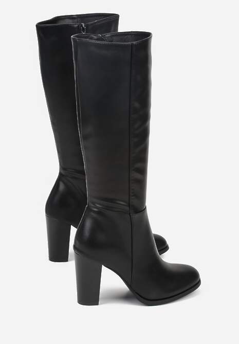 Czarne Eleganckie Kozaki VICES na Słupkowym Obcasie z Cholewką do Kolana Unenela