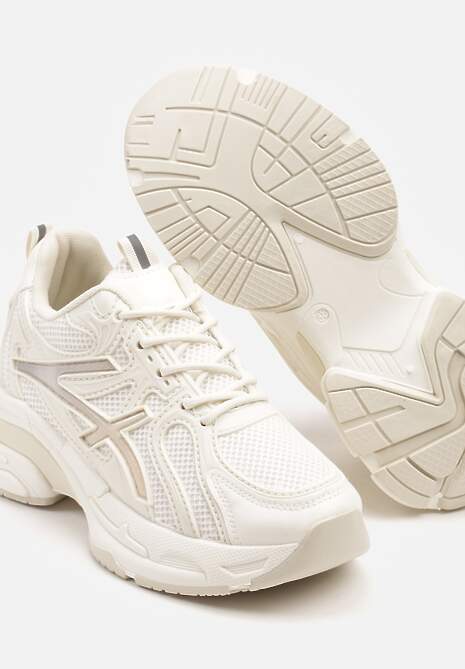 Beżowe Sneakersy z Ozdobnymi Paskami Xerraza