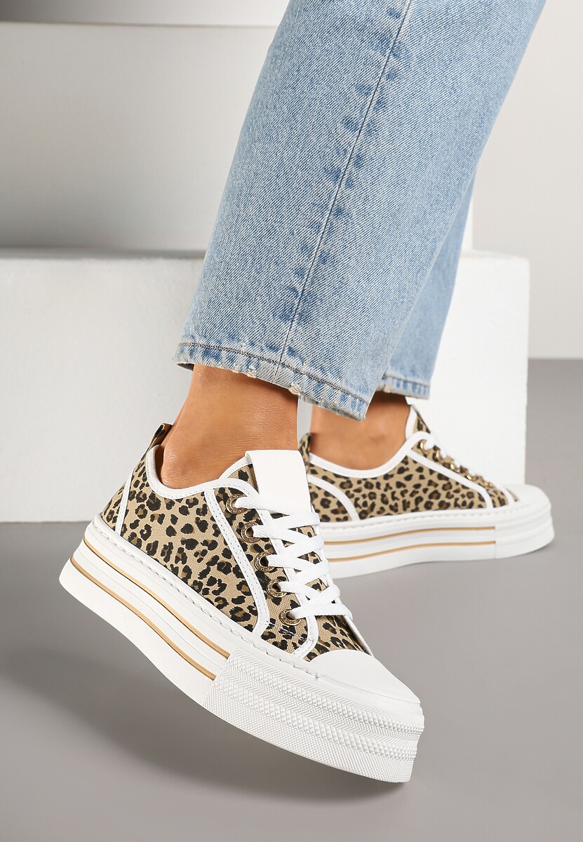 Panterkowe Trampki na Niskiej Platformie Ozdobione Cyrkoniami Felelith