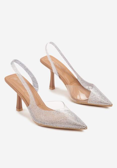 Brązowe Transparentne Sandały Slingback z Cyrkoniami Harilssa