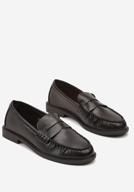 Czarne Mokasyny Vices z Marszczeniem i Wkładką ze Skóry Naturalnej Mestia