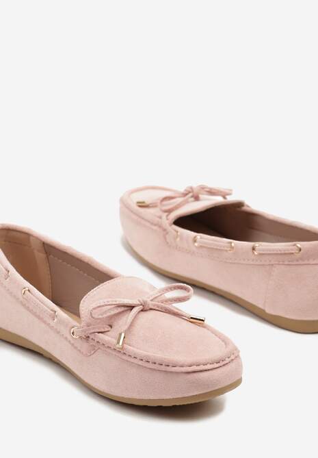 Różowe Mokasyny z Ekozamszu Zdobione Wiązaniem z Kokardą Sonilora