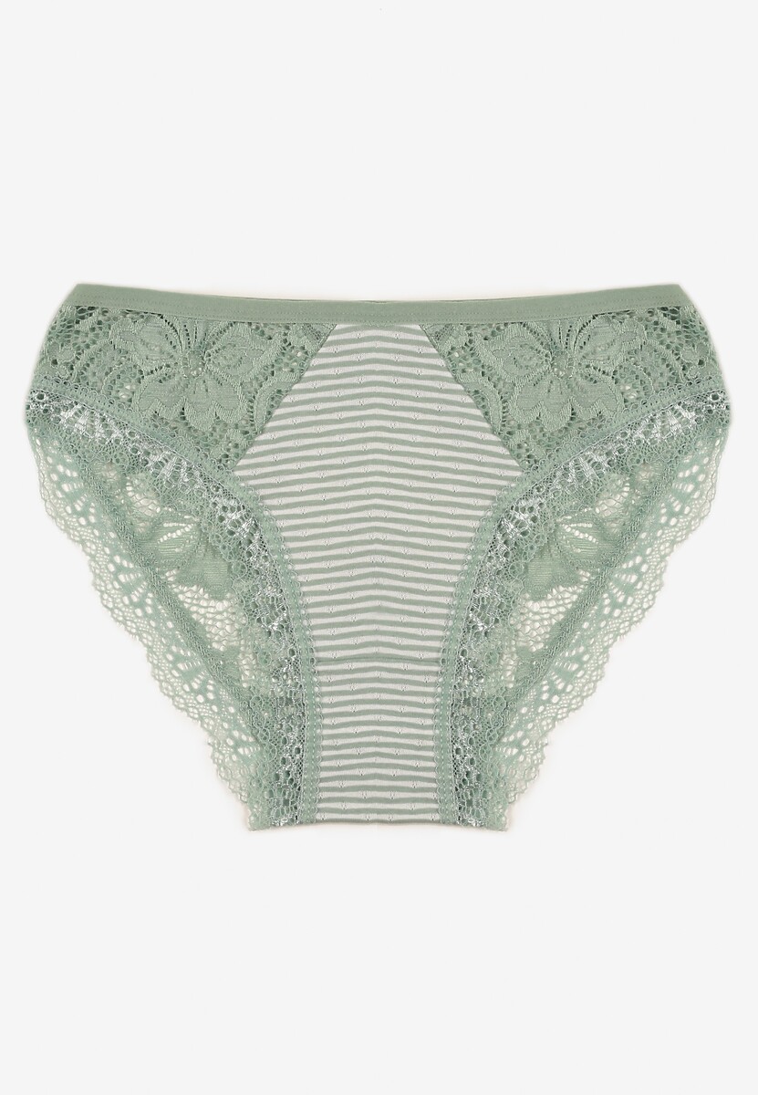 Czerwone  Majtki Figi Ozdobione Wzorem w Paseczki i Koronką Olibia