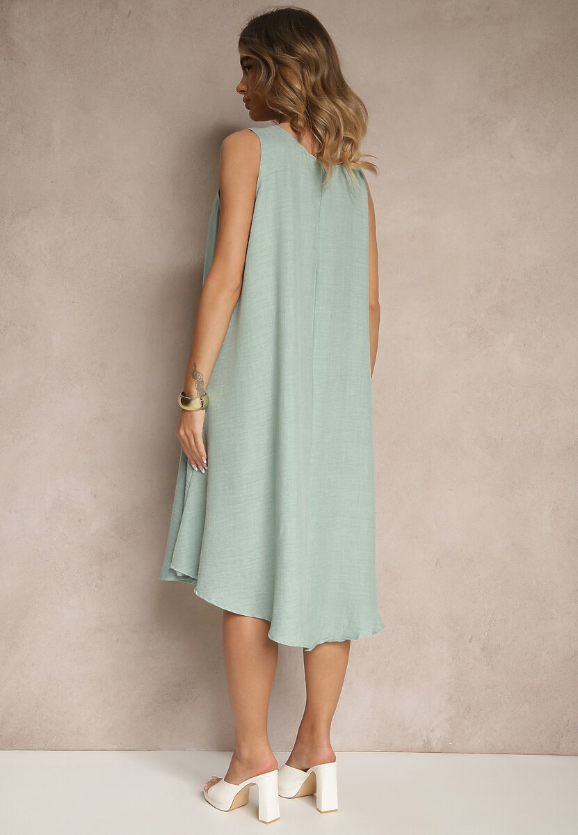 Jasnozielona Basicowa Sukienka o Rozkloszowanym Kroju Mevolira