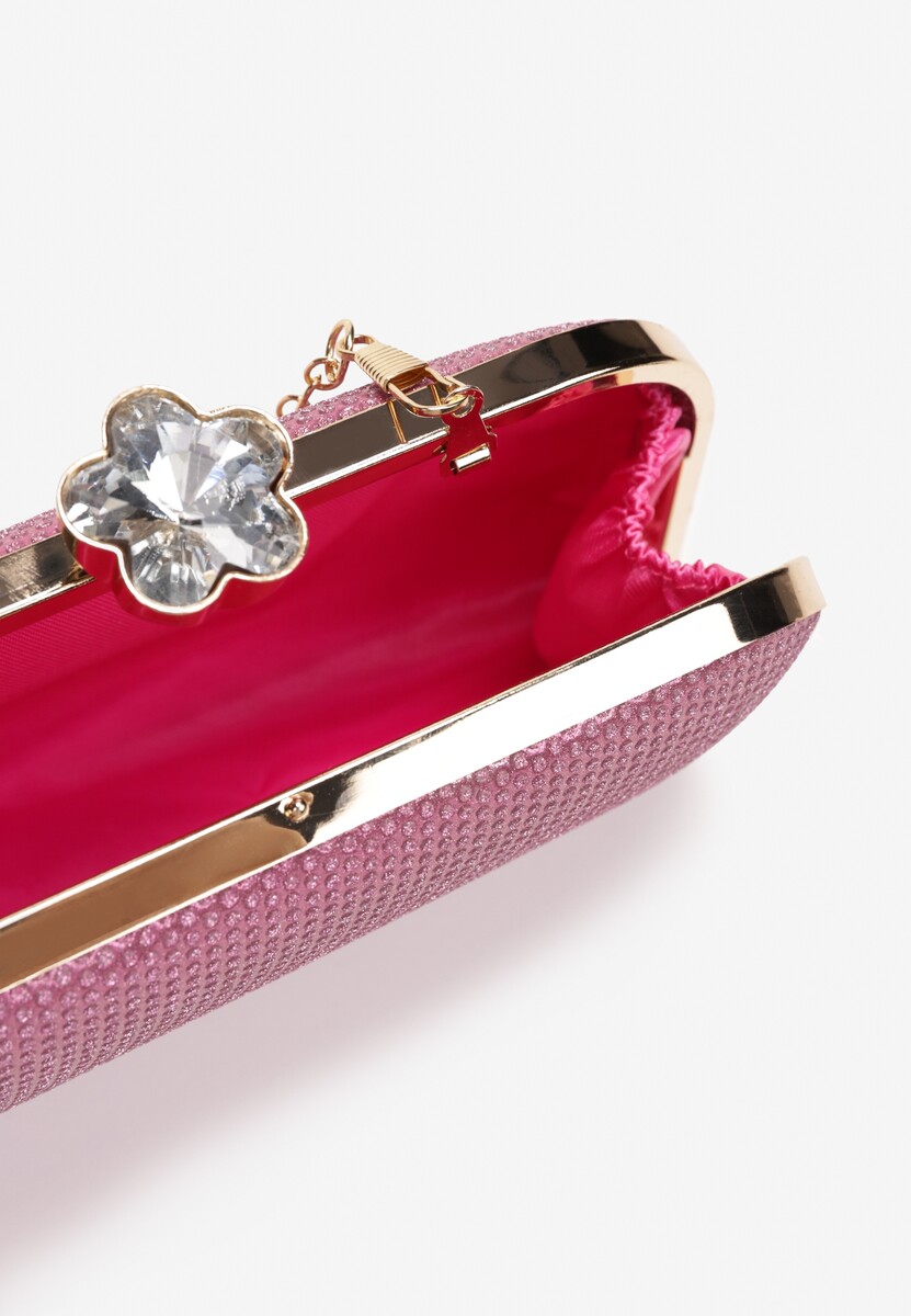 Ciemnoróżowa Torebka Kopertówka z Brokatem na Zatrzask z Cyrkoniami Maleta