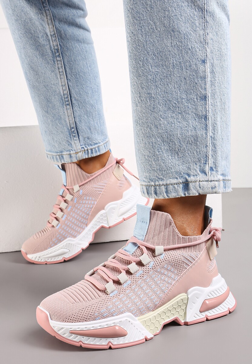 Różowe Sneakersy Sportowe na Grubej Podeszwie ze Skarpetkową Cholewką Xille