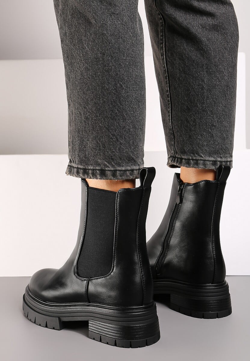 Czarne Botki Sztyblety na Płaskiej Podeszwie z Lekkim Ociepleniem Zetiena