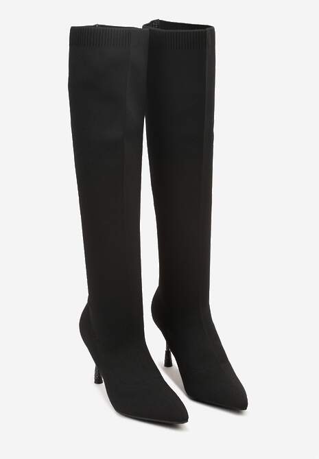 Czarne Skarpetkowe Kozaki Vices na Ozdobnym Obcasie z Cyrkoniami Nilritisa