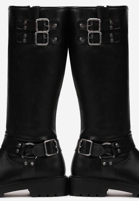 Czarne Kozaki Biker z Ozdobną Klamerką Verine