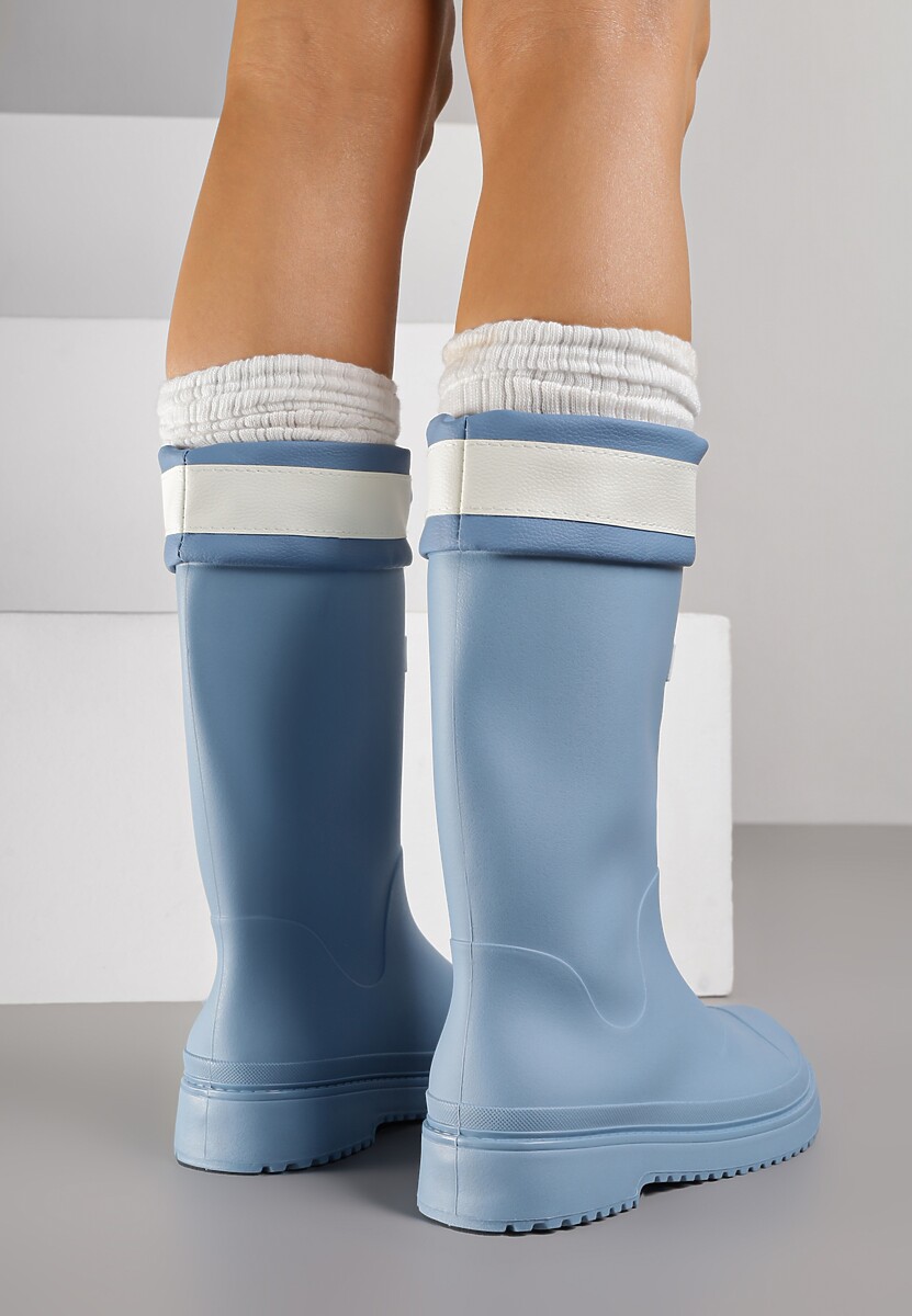 Niebieskie Kalosze Ozdobione Napisem ze Ściągaczem przy Cholewce Voslia