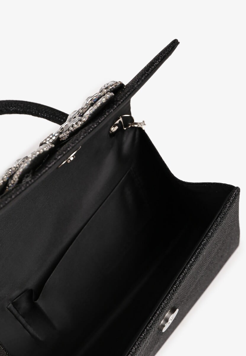 Czarna Torebka Kopertówka z Cyrkoniową Kokardą Desslia