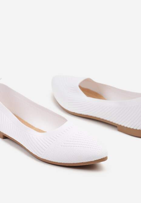 Białe Tłoczone Balerinki z Wkładką ze Skóry Naturalnej Jalinori