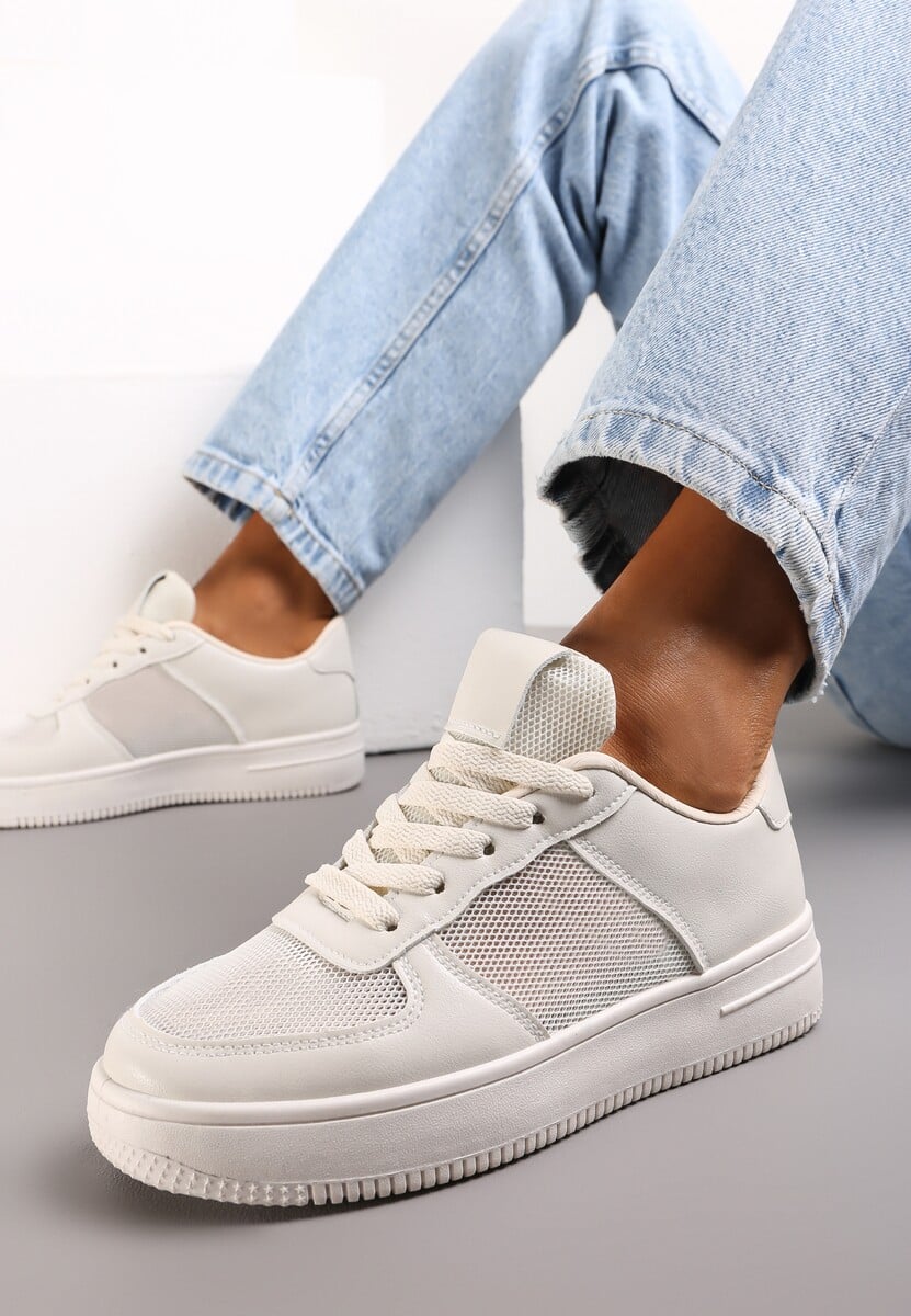 Beżowe Sneakersy przed Kostkę z Siateczkowymi Wstawkami Angelene