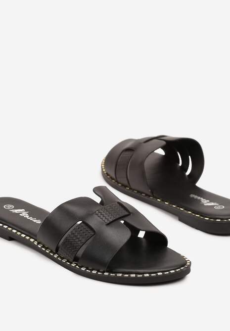 Czarne Klapki Ozdobione Plecionką Mitell
