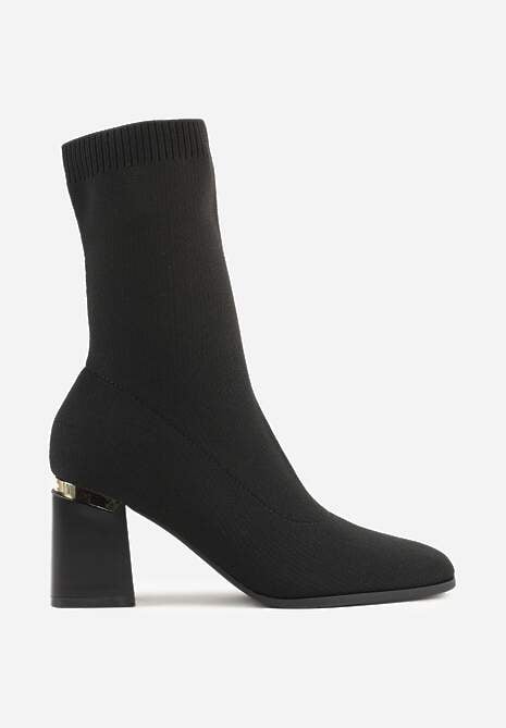Czarne Skarpetkowe Botki VICES na Słupkowym Obcasie z Metaliczną Wstawką Anivita