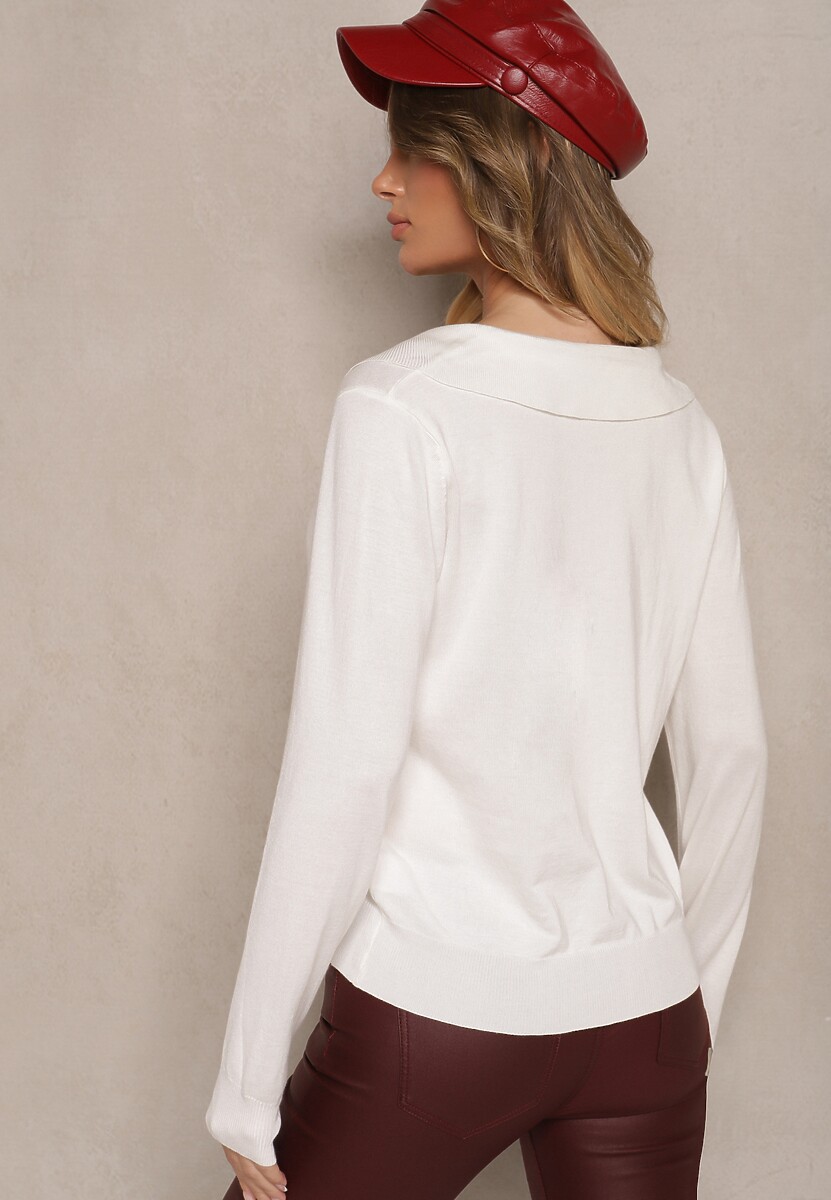 Biały Sweter z Wiskozą i Ozdobnym Kołnierzykiem Ceaola