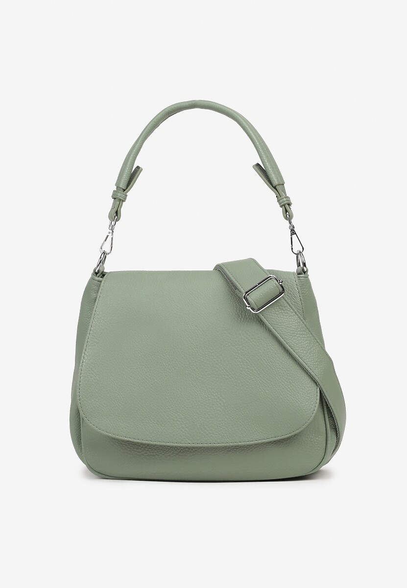 Jasnozielona Torebka z Klapą w Stylu Listonoszki z Paskiem i Rączką Malurelle