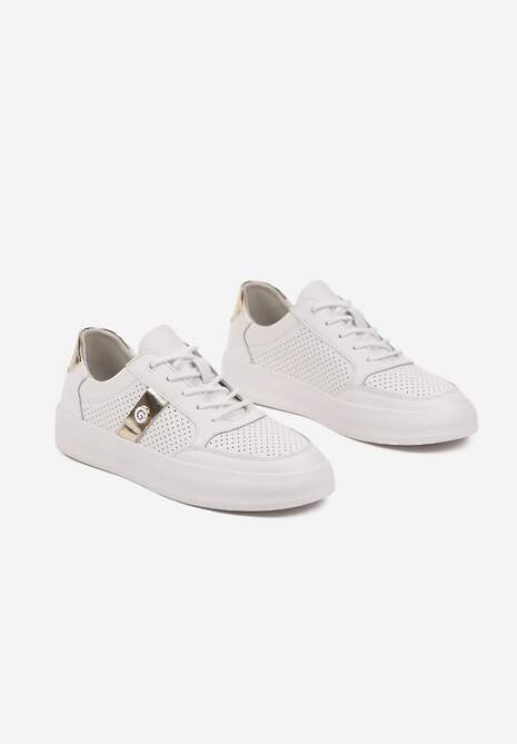 Białe Sneakersy Skórzane z Metaliczną Ozdobą Astevin