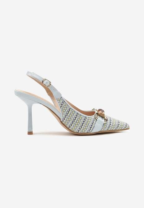 Niebieskie Plecione Sandały Szpilki Typu Slingback Ozdobione Klamrą Avenis