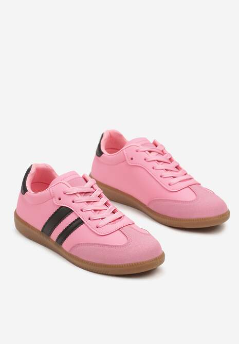 Różowe Sneakersy Sportowe Tenisówki z Modnymi Przeszyciami i Paskami Zarelna