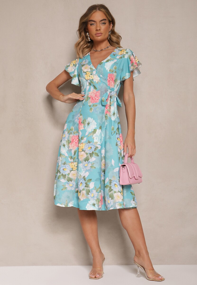 Zielona Kopertowa Sukienka w Kwiaty Atesalia