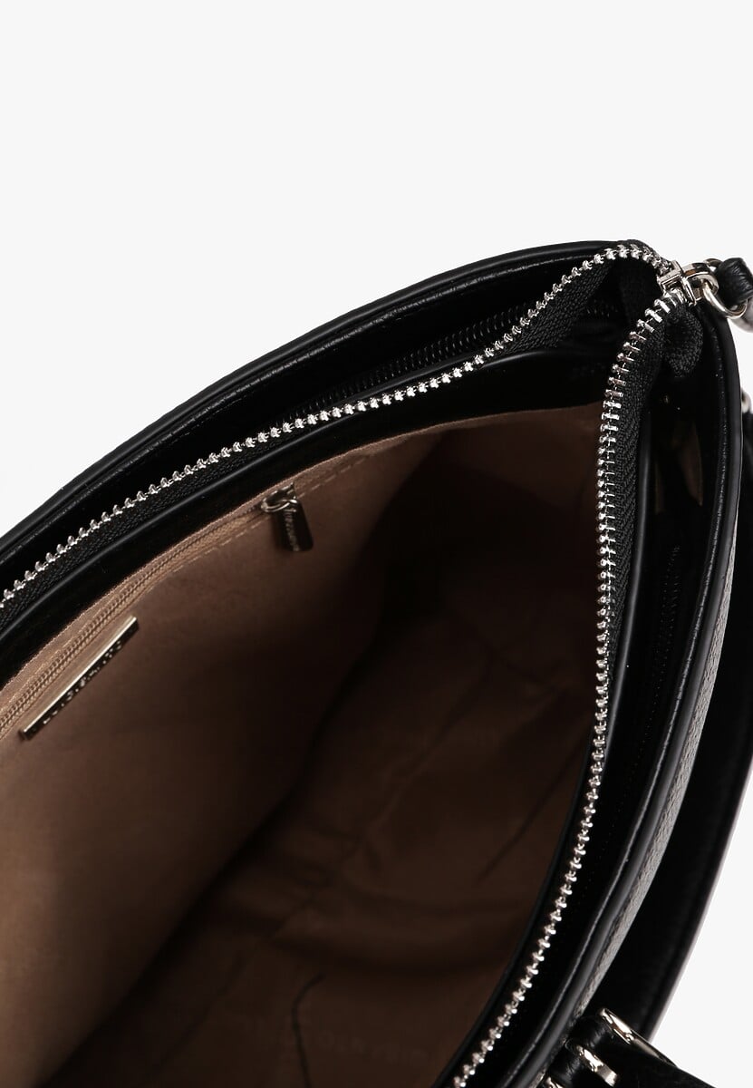 Czarna Torebka na Ramię Ozdobiona Paskiem Tanaviana