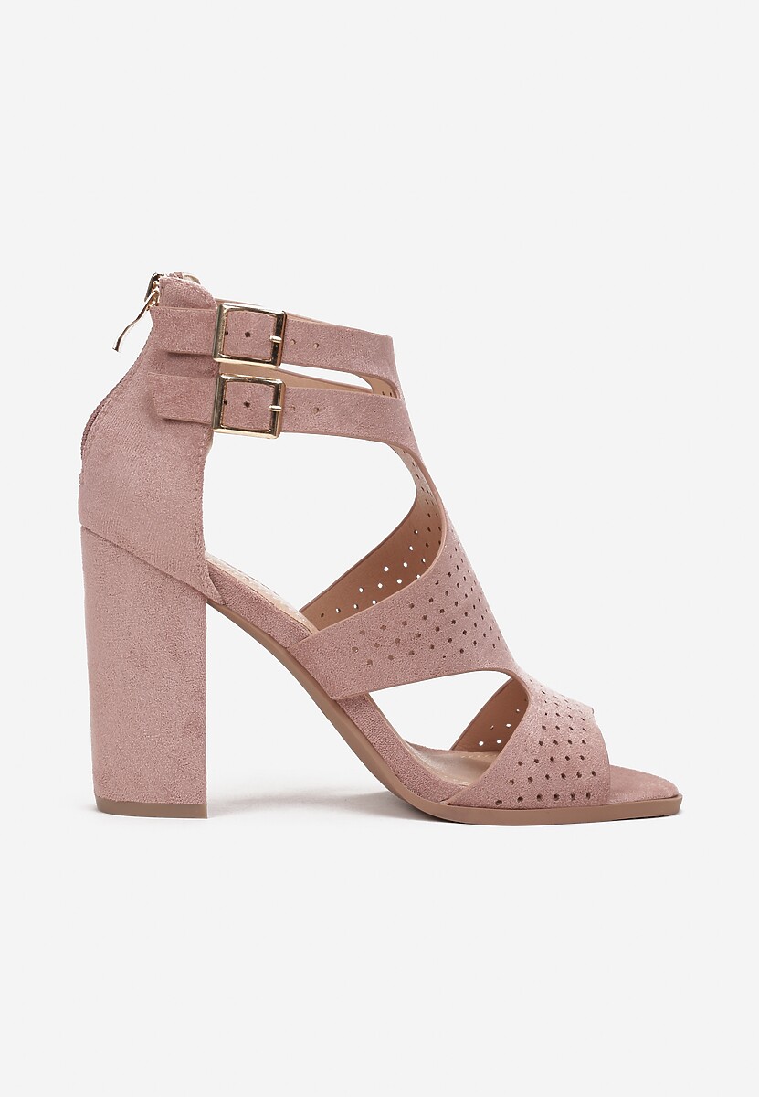 Różowe Sandały na Wysokim Słupku z Perforacją Meeyah