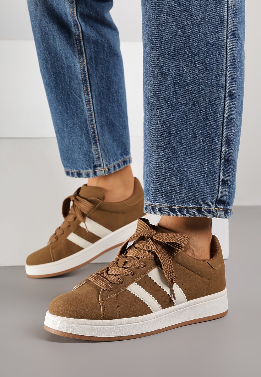 Brązowe Sneakersy Ozdobione Paskami Dolirenna