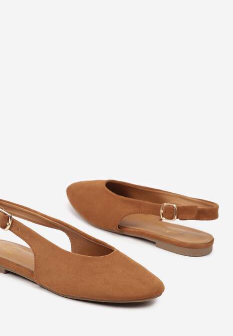 Jasnobrązowe Sandały z Okrągłym Noskiem i ze Sprzączką Laniswen