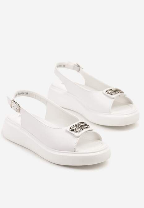 Białe Sandały ze Skóry Naturalnej z Ozdobną Klamerką Aratine