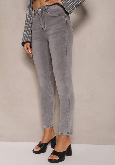 Szare Jeansy Dopasowane z Bawełny Sorika