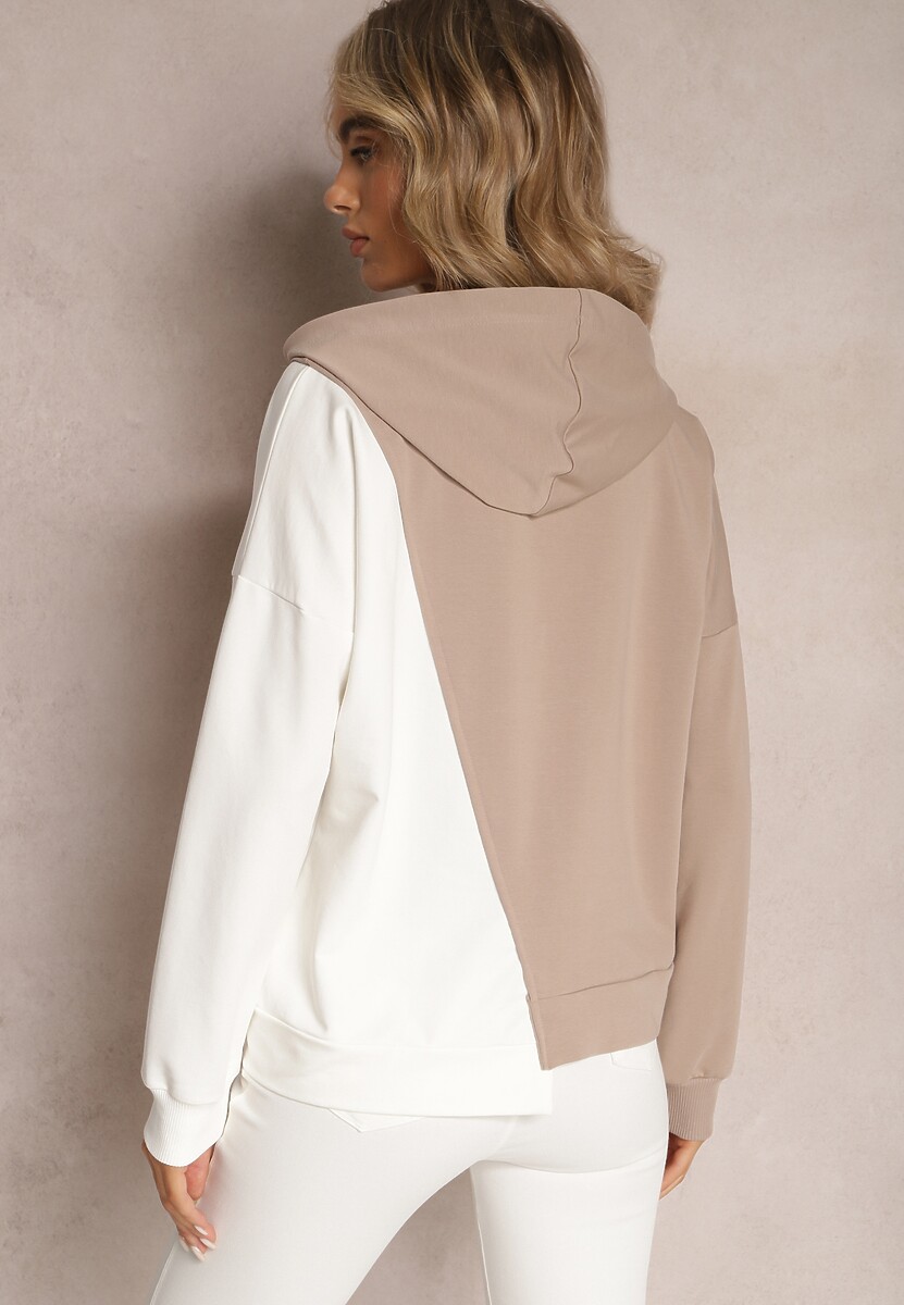 Beżowa Bawełniana Bluza z Kapturem i Ściągaczami Ardente