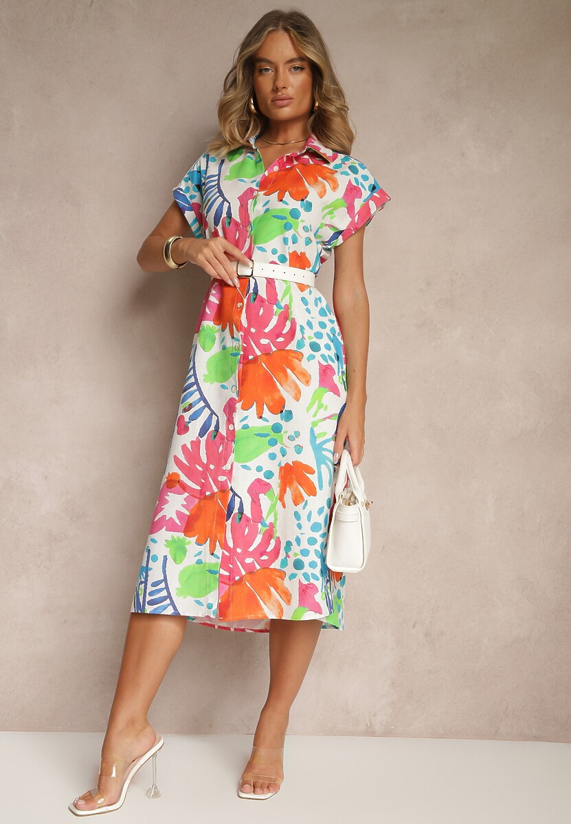 Czerwona Koszulowa Sukienka z Bawełny z Kieszeniami Seddie