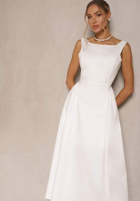 Biała Rozkloszowana Sukienka z Bawełny Haladrea