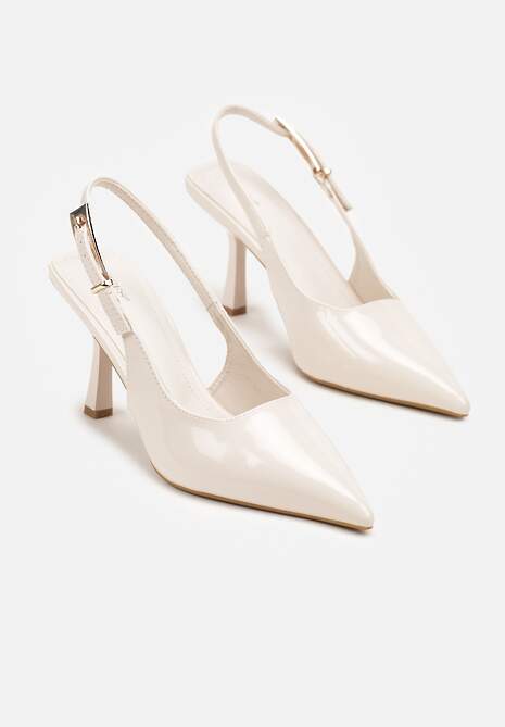 Beżowe Sandały Lakierowane na Szpilce Vices Typu Slingback Tilazea