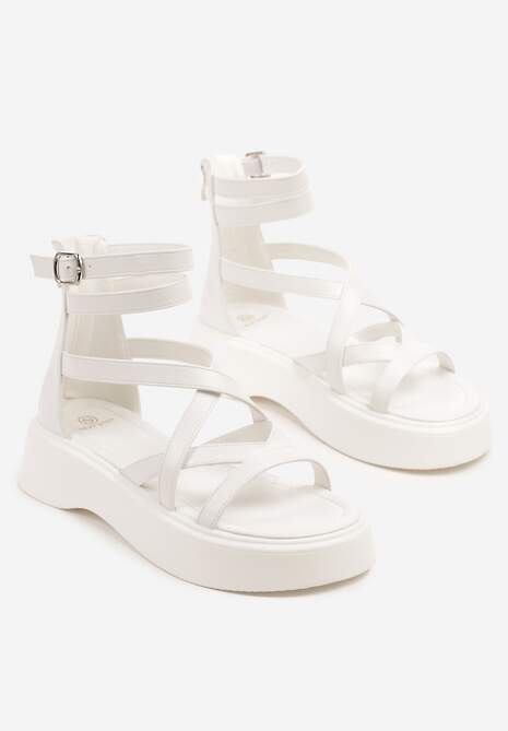 Białe Sandały na Platformie w Stylu Rzymianek z Ozdobnymi Paskami Terabis