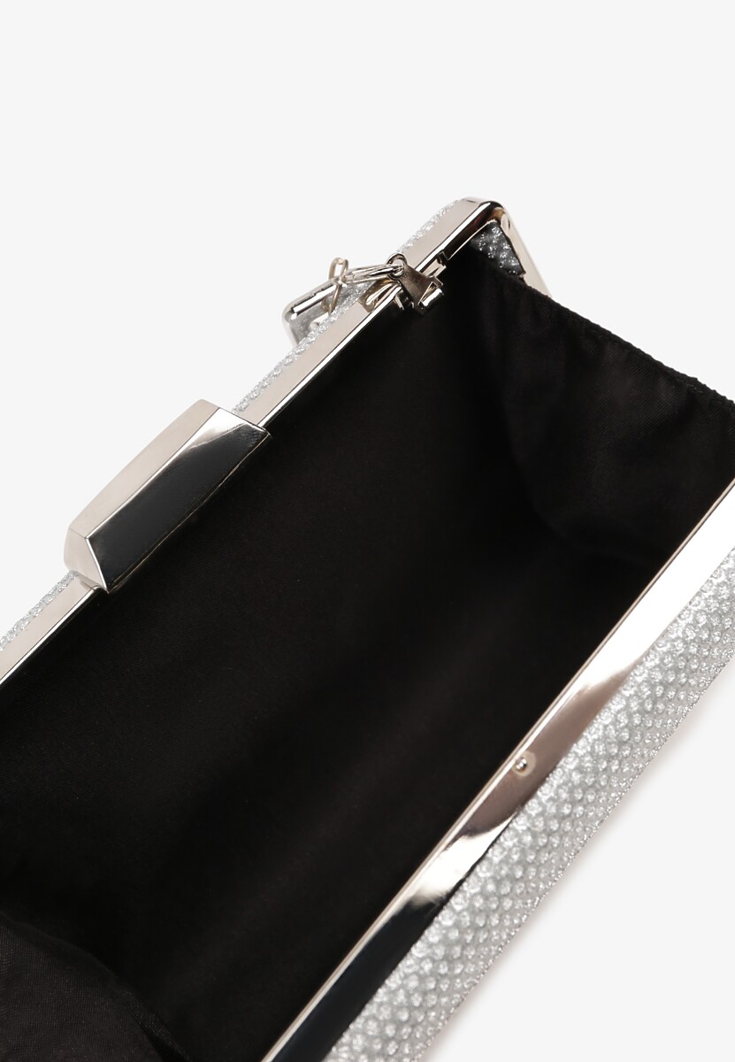 Srebrna Torebka Kopertówka z Łańcuszkiem Zdobiona Brokatem Kellirra