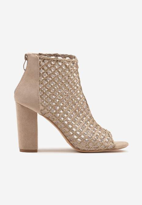 Ciemnobeżowe Siateczkowe Botki Vices na Słupku Sovhira