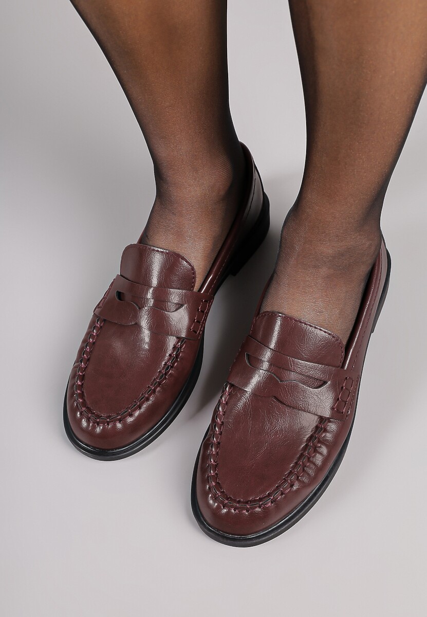 Bordowe Mokasyny Vices z Marszczeniem i Wkładką ze Skóry Naturalnej Mestia