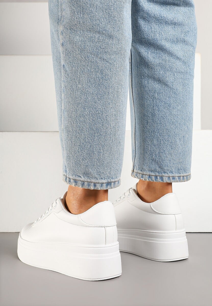 Białe Basicowe Sneakersy na Platformie Milio