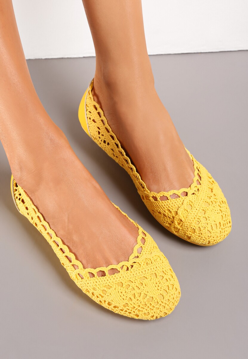 Żółte Balerinki Koronkowe Sham