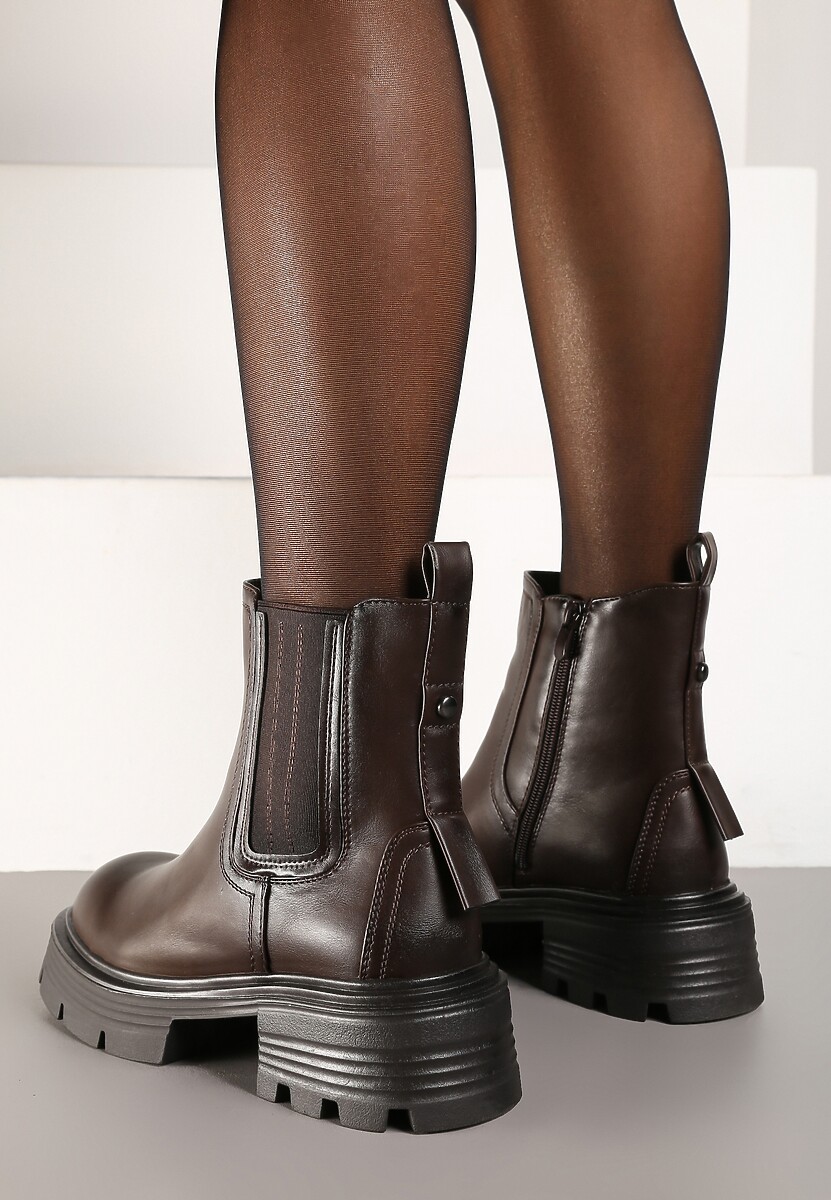 Brązowe Botki Sztyblety na Platformie Iagisse