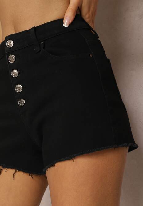 Czarne Jeansowe Szorty High Waist z Bawełny Timisha