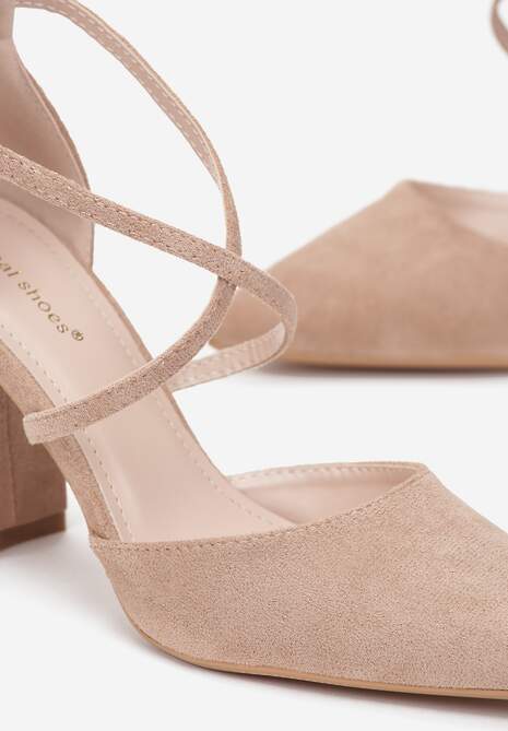 Ciemnobeżowe Czółenka ze Szpiczastym Noskiem na Słupku Charesa