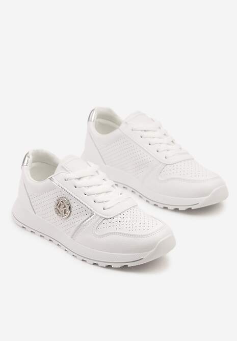 Srebrne Sneakersy Perforowane z Metaliczną Aplikacją Evinoriella