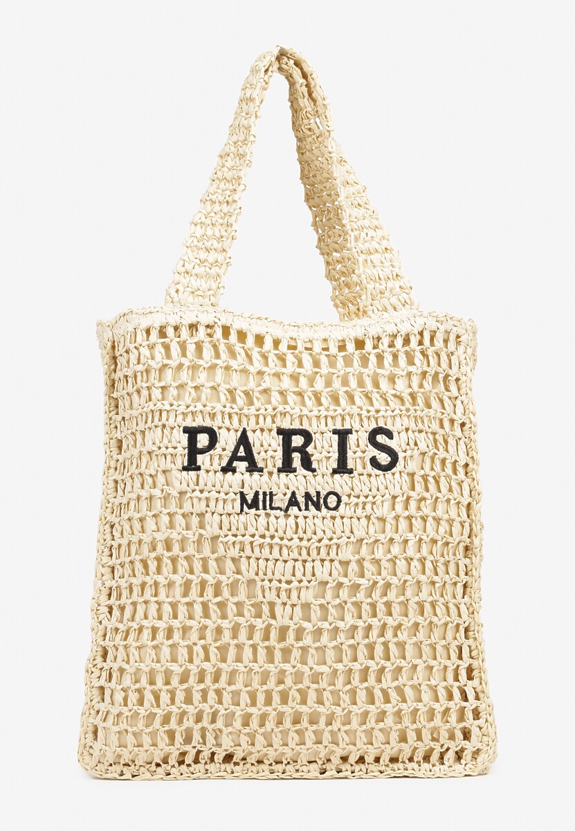 Szara Pleciona Torebka Shopper Ozdobiona Napisem Lavauri