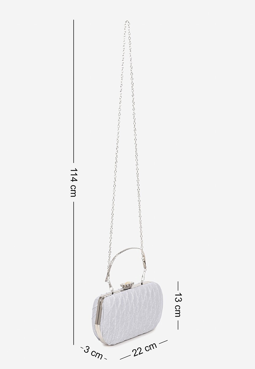 Srebrna Tłoczona Torebka Kopertówka Ozdobiona Cyrkoniami Lunovea
