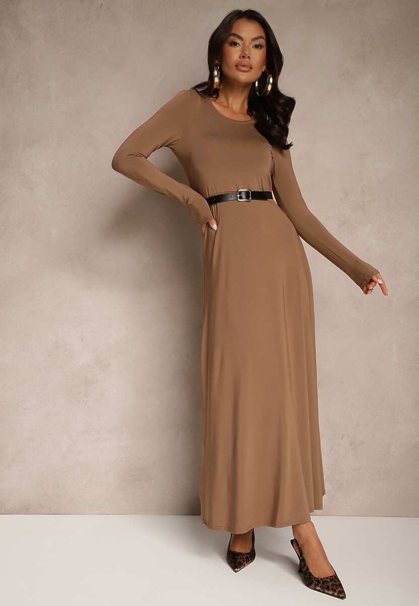 Czarna Sukienka z Wiskozą o Rozkloszowanym Kroju z Wycięciem na Plecach Isollina